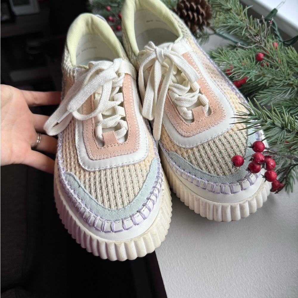 Dolce Vita Cream and Pink Chunky Platform Sneakers, size 7.5